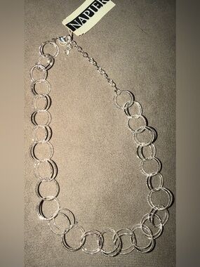 Napier Shimmering Silver Interlocked Circle Necklace